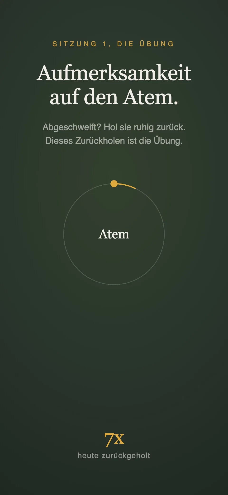 App-Bildschirm: eine Stimme fuehrt dich Schritt fuer Schritt durch die Uebung
